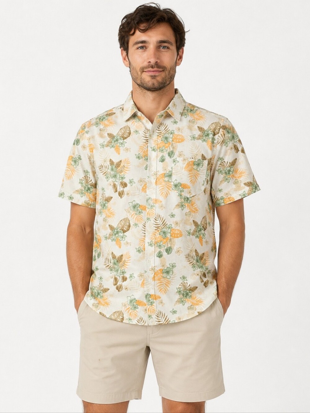 Chaps Men's Tropical Floral Button-Up Shirt Size L NWT Short Sleeve Hawaiian